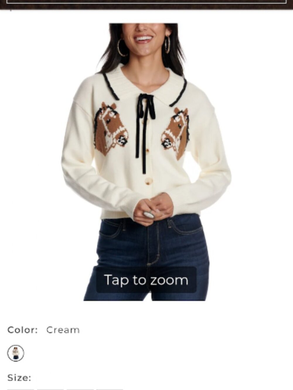 Blue B Horse Fface Cream Knit Cardigan Size Medium NWT